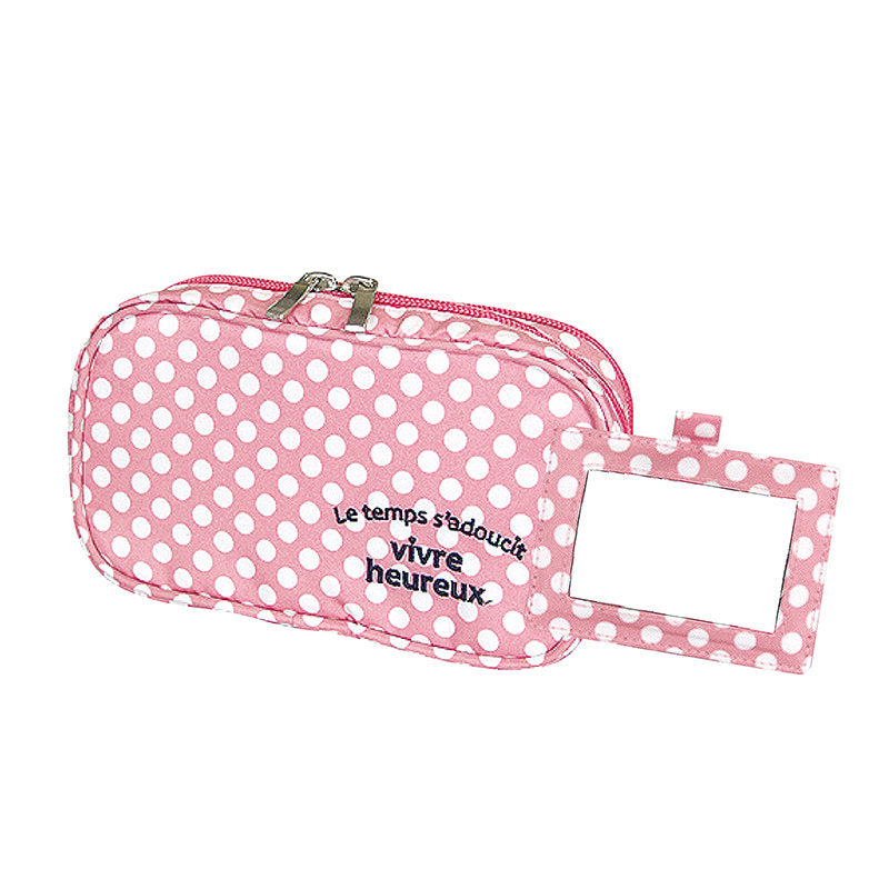 2 Layer Makeup Bag W  Mirror Travel Cosmetic Bag Organizer Brush Slots Portable