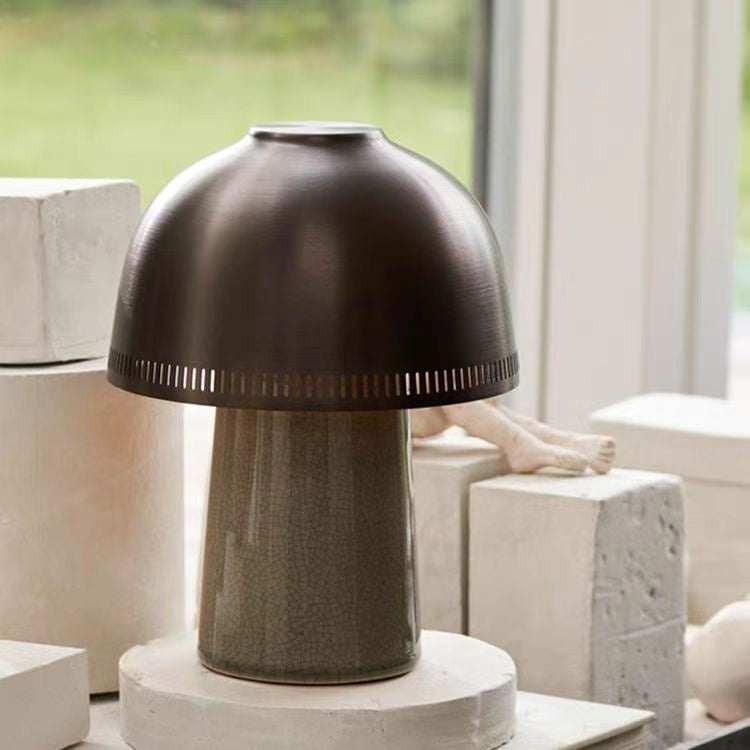 Bedroom Bedside Ceramic Mushroom Mid Century Style Decor Portable Rechargeable Table Lamp