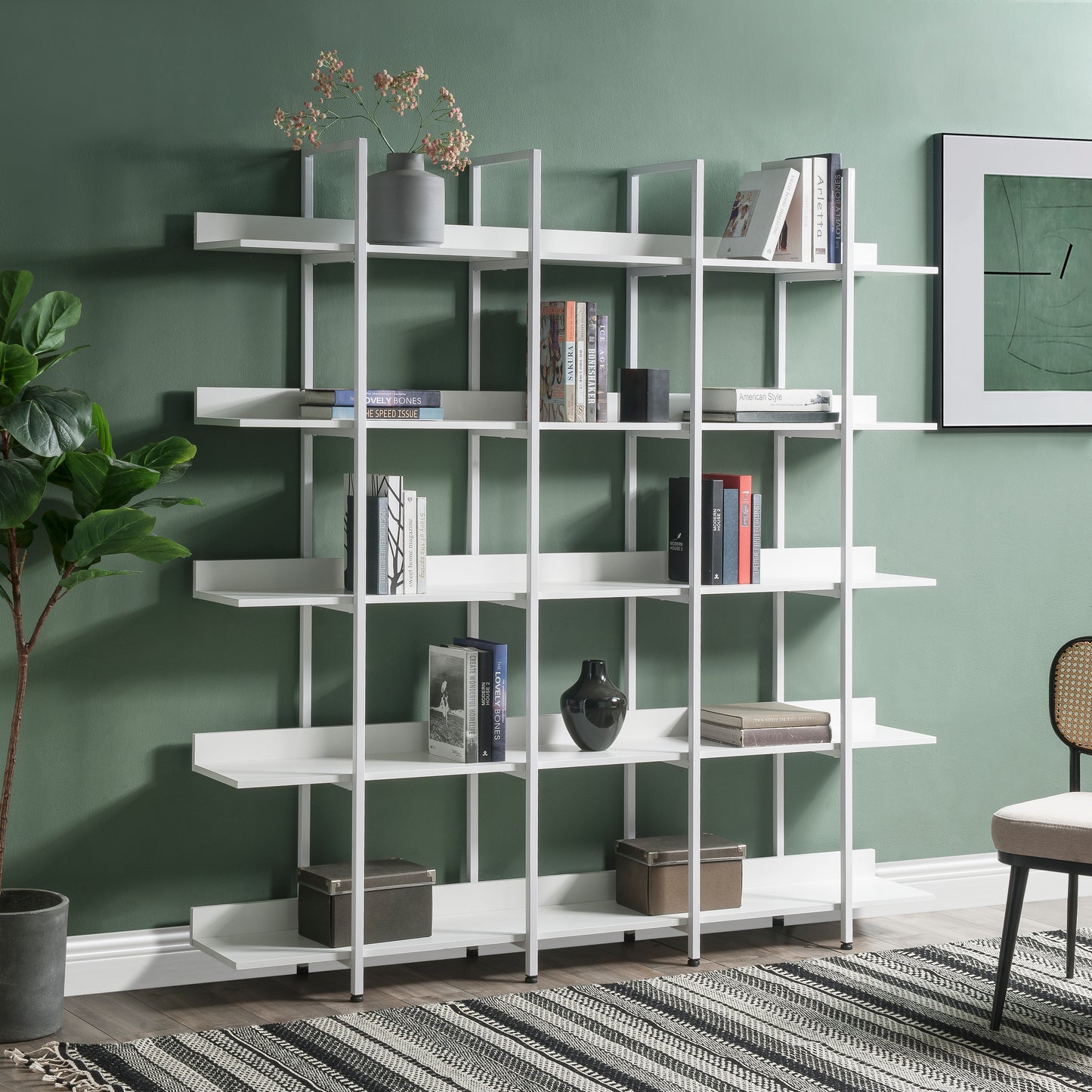 5 Tier Bookcase Home Office Open Bookshelf, Vintage Industrial Style Shelf With Metal Frame, MDF Board  Old Sku WF286176AAK N725P247766W