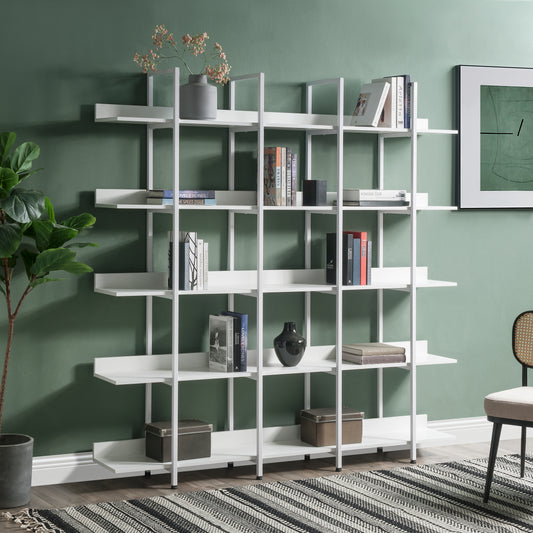 5 Tier Bookcase Home Office Open Bookshelf, Vintage Industrial Style Shelf With Metal Frame, MDF Board  Old Sku WF286176AAK N725P247766W