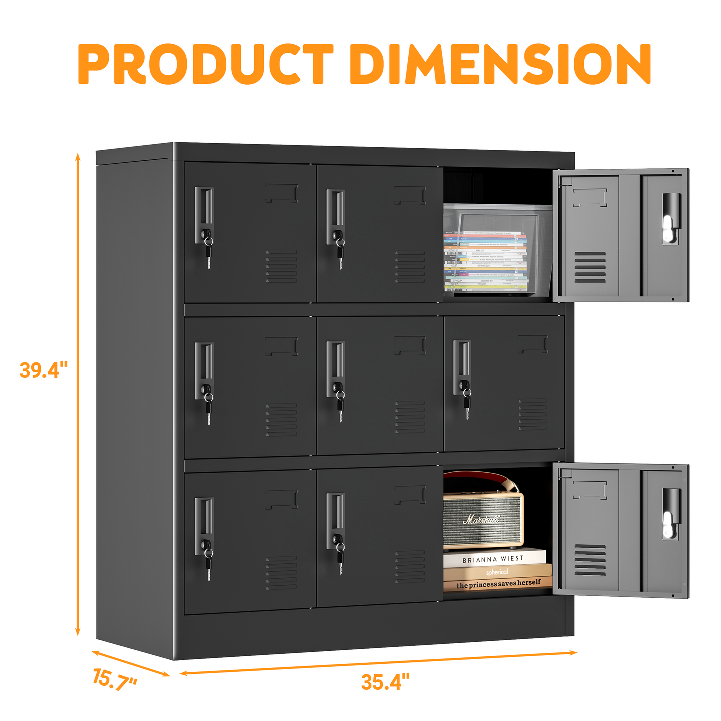 9-Door Employee Storage Locker, Metal Lockers For Office, Gym, School, And Homewith Card Slot  Black