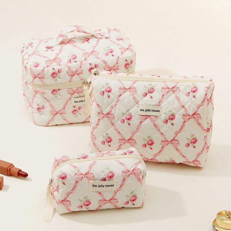 Bow Cotton Makeup Bag Ins Large Capacity Storage Wash Bag Good-looking Portable