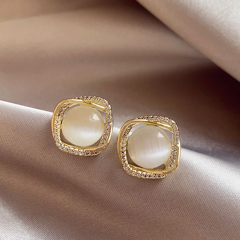 New Arrival Cat's Eye Stone & Pearl Earrings, Elegant Minimalist Premium Stud Earrings, Hot Sale Delicate Ear Jewelry For Women