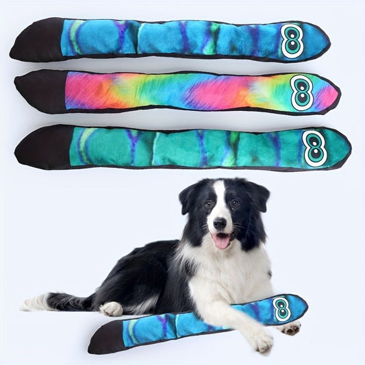 Dog Squeaky Toys Plush Not Filled Snake Shape Print Stripe Dog Chew Playing Funny Interactive Toy Length Pet Supplies
