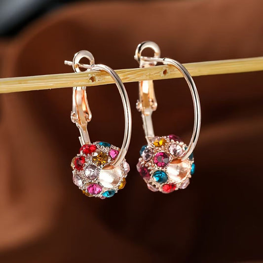 Creative Crystal Ball Colorful Rhinestone Lucky Bead Fortune Turn Stud Earrings, New Trendy Women Fashion Drop Ear Jewelry