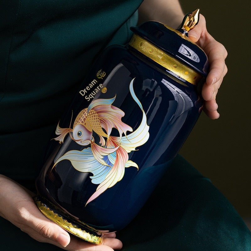 Chinese-style Retro Tea Canister With Carp Design Sealed Container