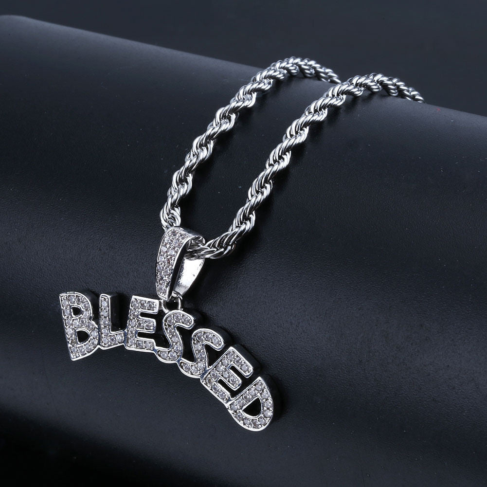 Letter Pendant Inlaid Zircon Hipster Necklace Accessories