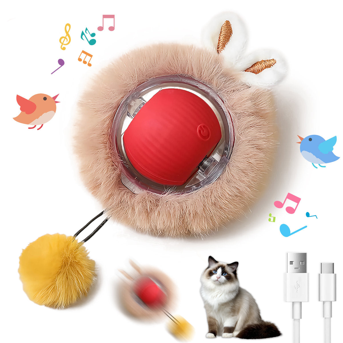 Interactive Toys Ball For Cats, Dog,Agile Moving Cat Ball ,Motion Activated Automatic Moving Ball With Lights,with Fluffy Tail And Bunny Ears For Indoor Pets