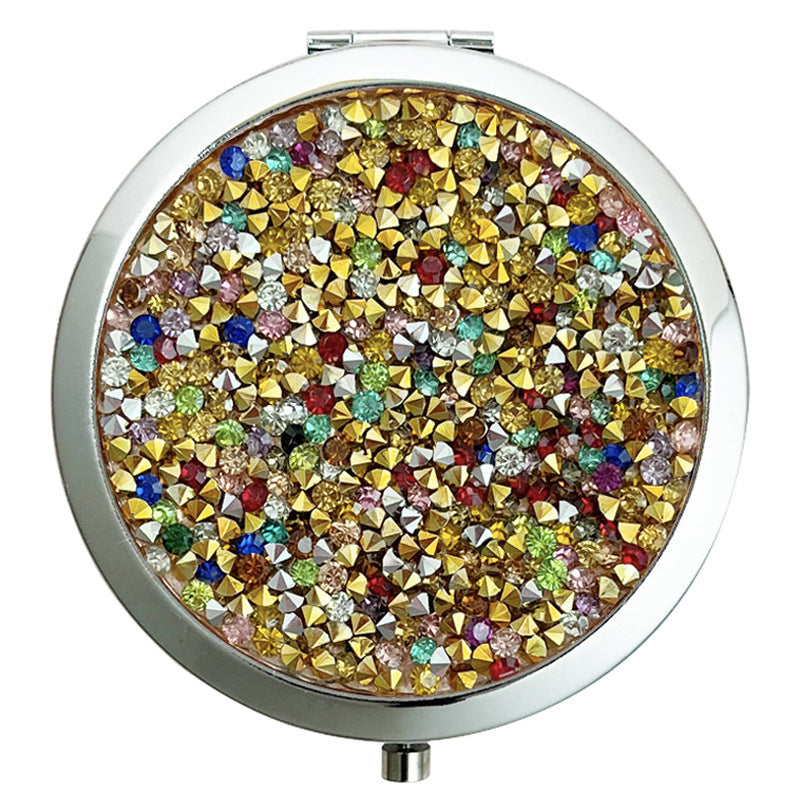 Crystal Stick-on Crystals Makeup Round Double-sided Portable Pocket Mirror