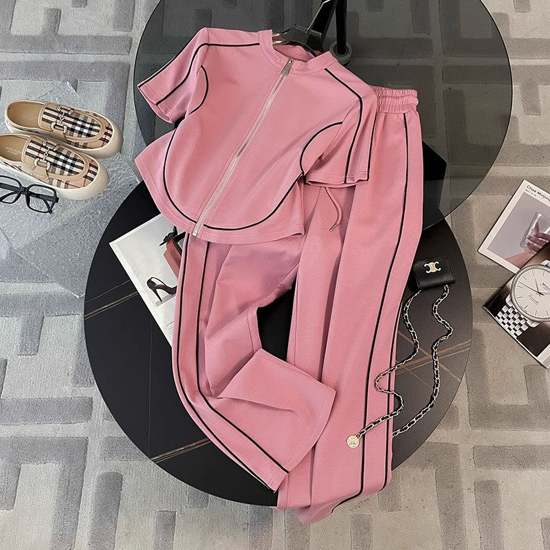 Womens New Summer Chic Wide-leg Pants Two-piece Set