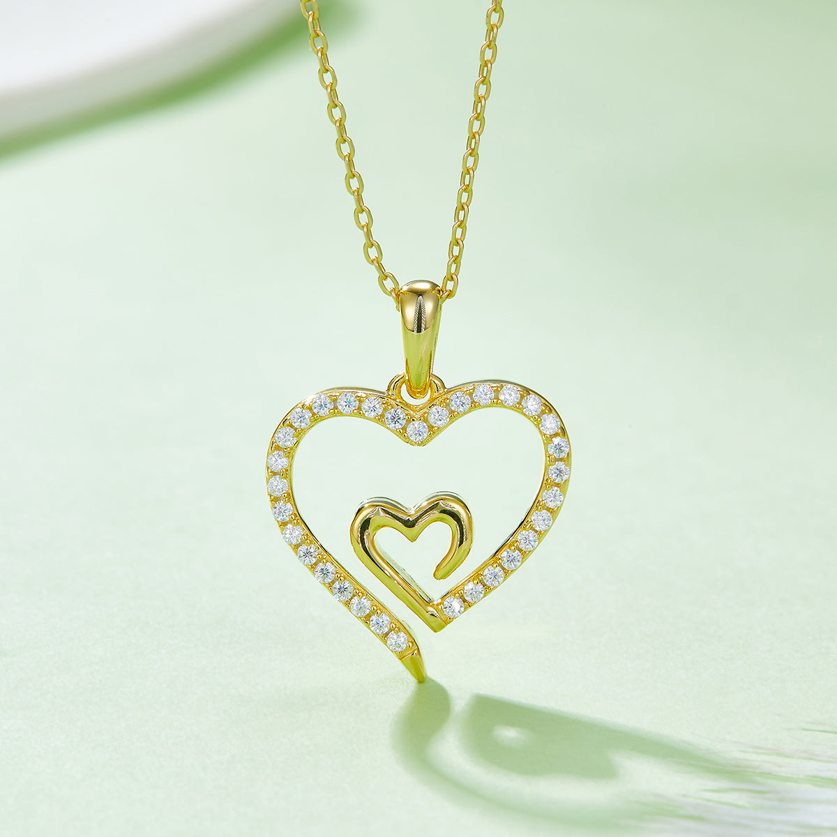 4.6g S925 Sterling Silver Moissanite Heart Necklace 45cm  32 Stones Double Heart Pendant With GRA, Platinum Plated Romantic Jewelry Gift Box Set For Women