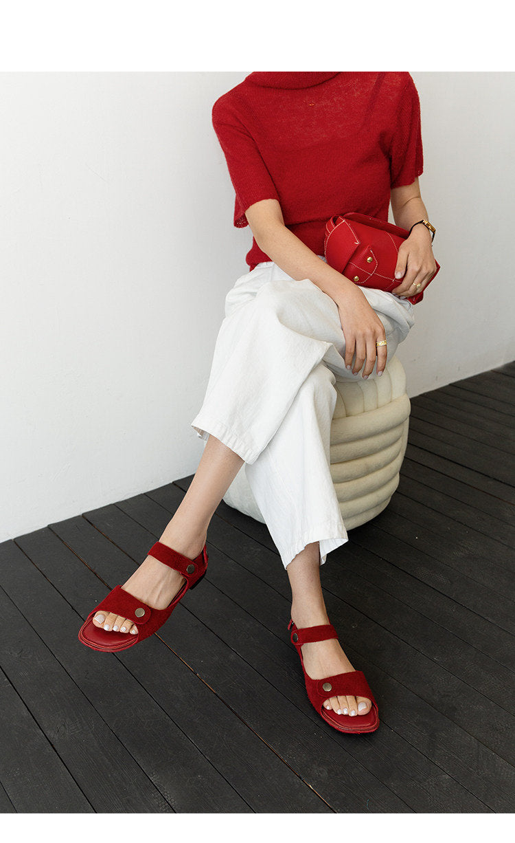 Women's Retro Square Toe Slide Sandals, Summer One-Strap Toe Loop Block Heel Slides, Versatile Fashion Women Sandals
