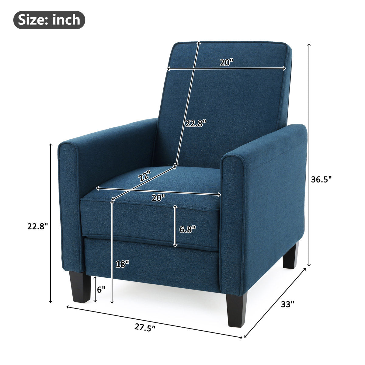 Navy Blue Fabric Push Back Chair for Elegant Home Décor(Old SKU:52422.00FDBL)