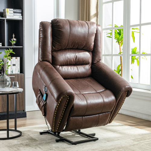 Large Power Lift Recliner Chairs With Massage And Heat For Elderly Big People, Massage Chair Heavy Duty Electric Faux Leather Reclining Chairs With USB Port And 2 Side Pockets