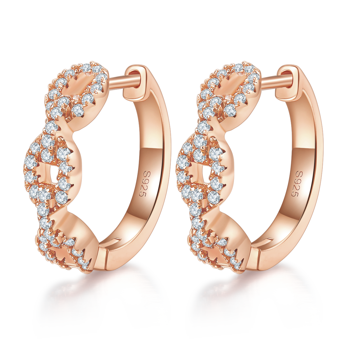 6g 18mm S925 Sterling Silver Twisted Chain Link Hoop Earrings  Moissanite Pave Huggie Hoops With GRA Certificate, Platinum Plated Jewelry Gift Box Set For Women