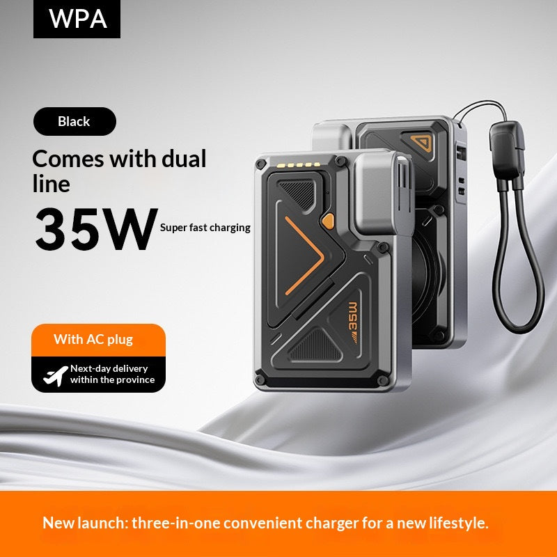 35W Fast-Charging Power Bank With Built-in Cable And Magnetic Attachment For Mobile Devices
