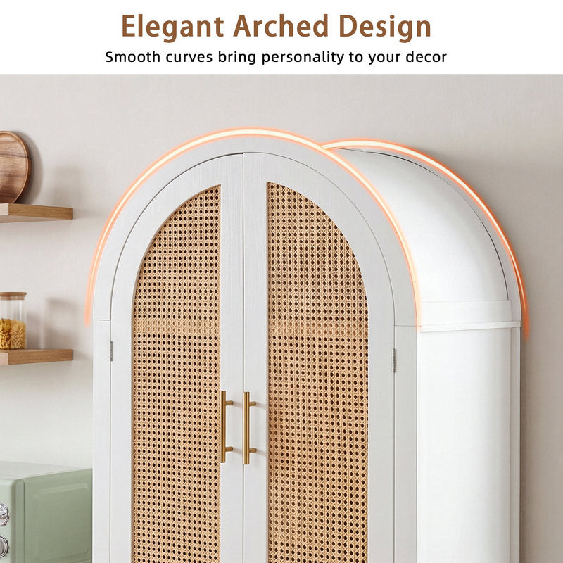 71in-White-Arched-Rattan-Cabinet-4-Door-Farmhouse-Storage-w-Adjustable-Shelves-Racks-for-Kitchen-Dining-Room