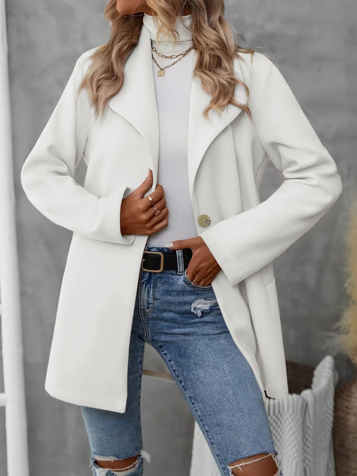 New Arrival Solid Color Elegant Fashion Women's Wool Blend Coat Outerwear