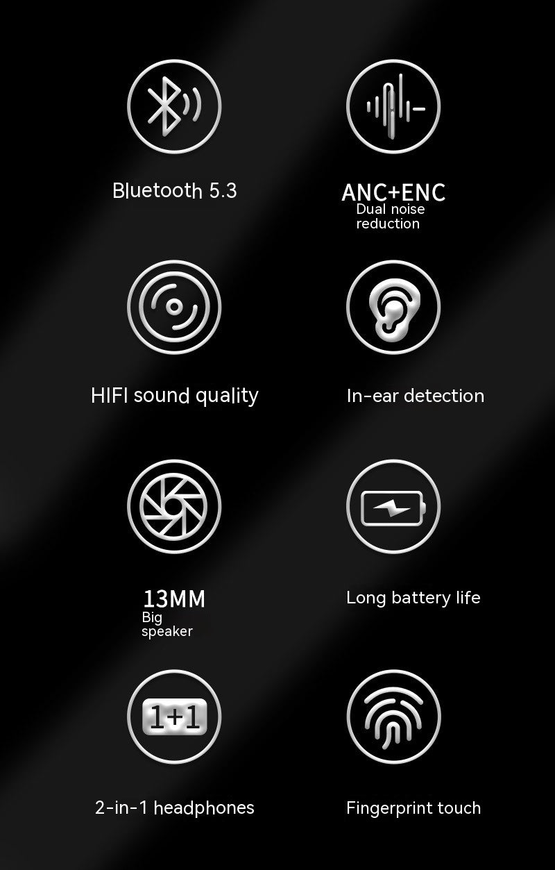 Plastic In-ear Bluetooth Headset Wireless Sports Halter ANC Active Noise Reduction Ultra-long Life Battery