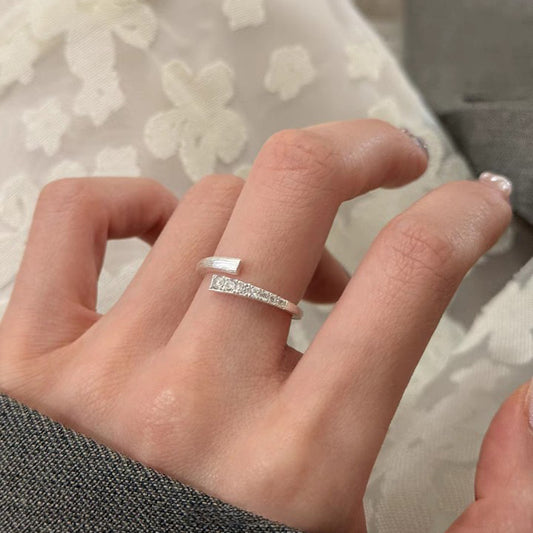 1pc 999 Sterling Silver Twisted Paved Zircon Open Ring, Minimalist & Luxe Style, Perfect For Daily, Dating & Gifting, Ideal Valentine's Gift
