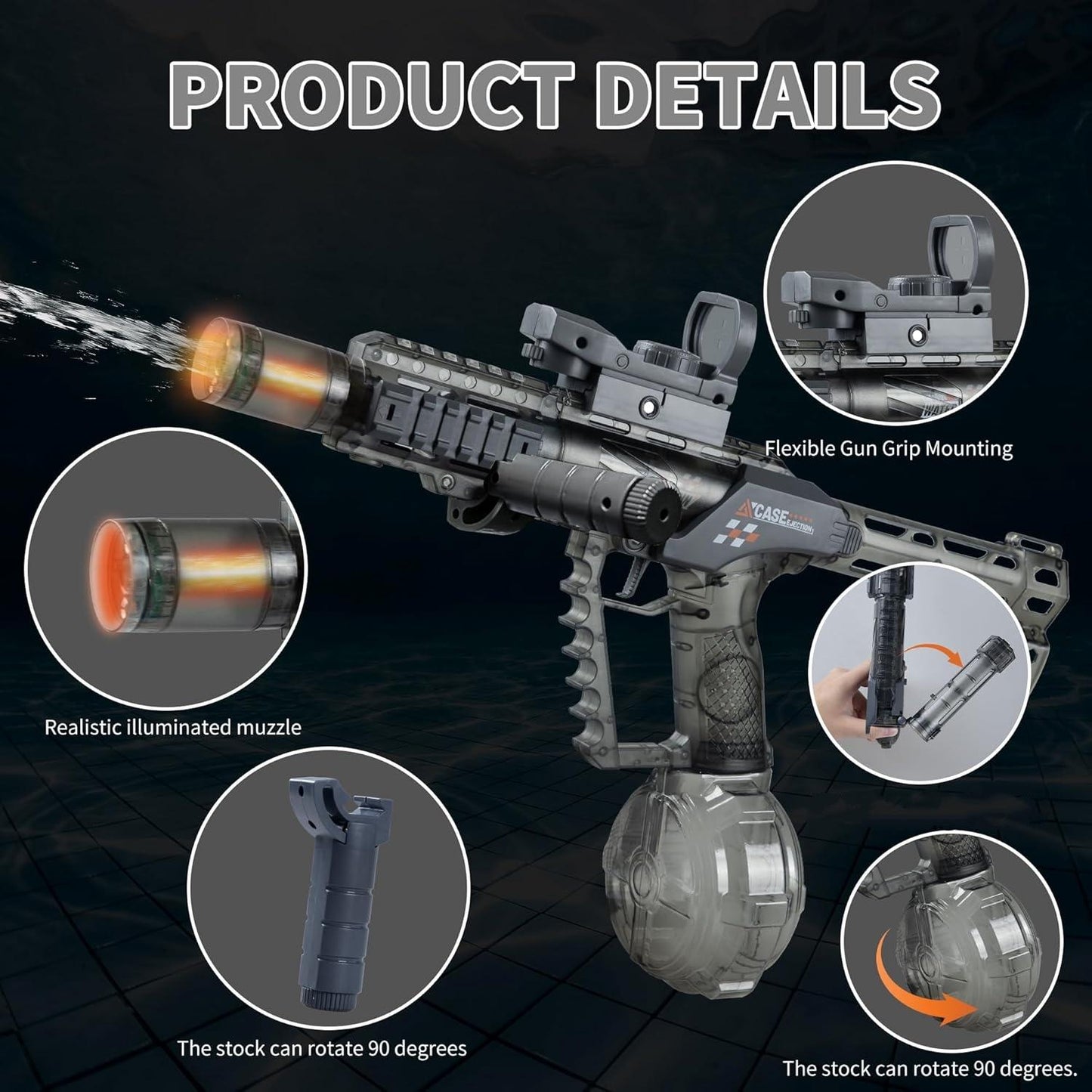 Tactical Modular Electric Water Gun Toy, Rechargeable, Summer Pool Party Water Fight Gift