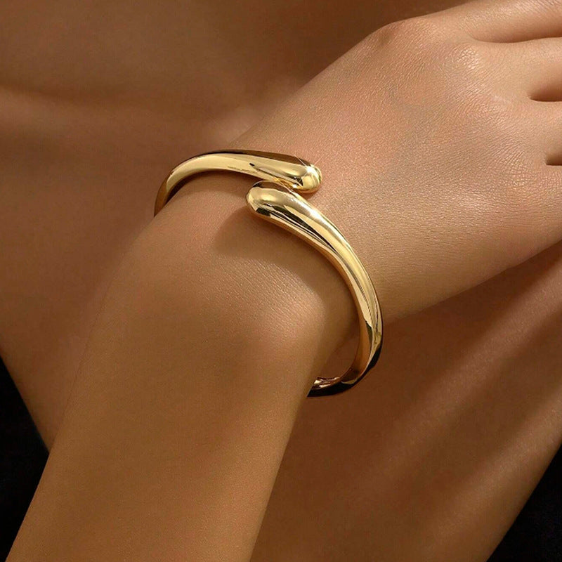 European And American Popular Fashion Versatile Gold Polished Bracelet Simple Irregular Women's Spring Open Bangle Jewelry