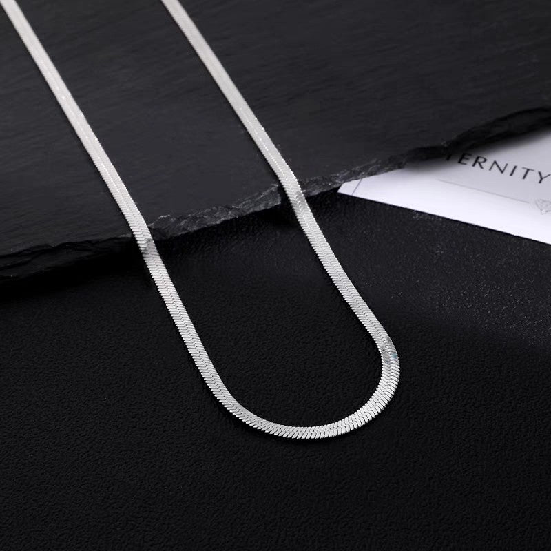 1pc 999 Sterling Silver Flat Snake Bone Necklace, Minimalist Style, Perfect For Daily Wear And Valentine's Gift