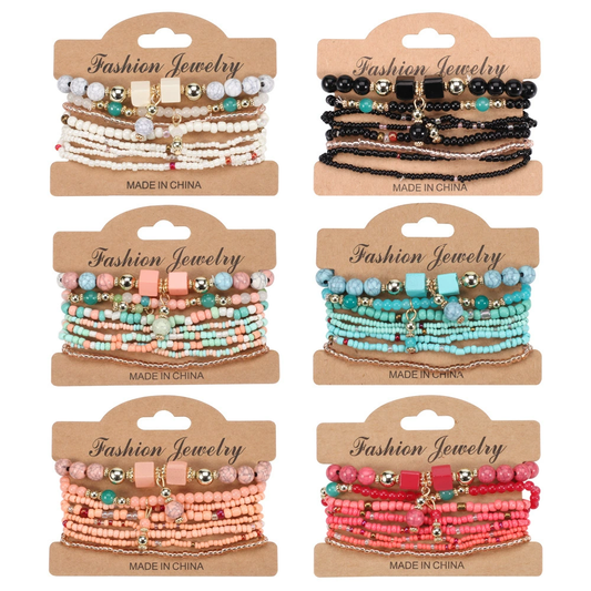 Bohemian Handmade Beads Bracelet Set For Women Summer Colorful Beaded Chain Bangle Men Boho Jewelry Accessories Stone Beads Chain Handmade Bangle Female Fashion Party Jewelry Gift