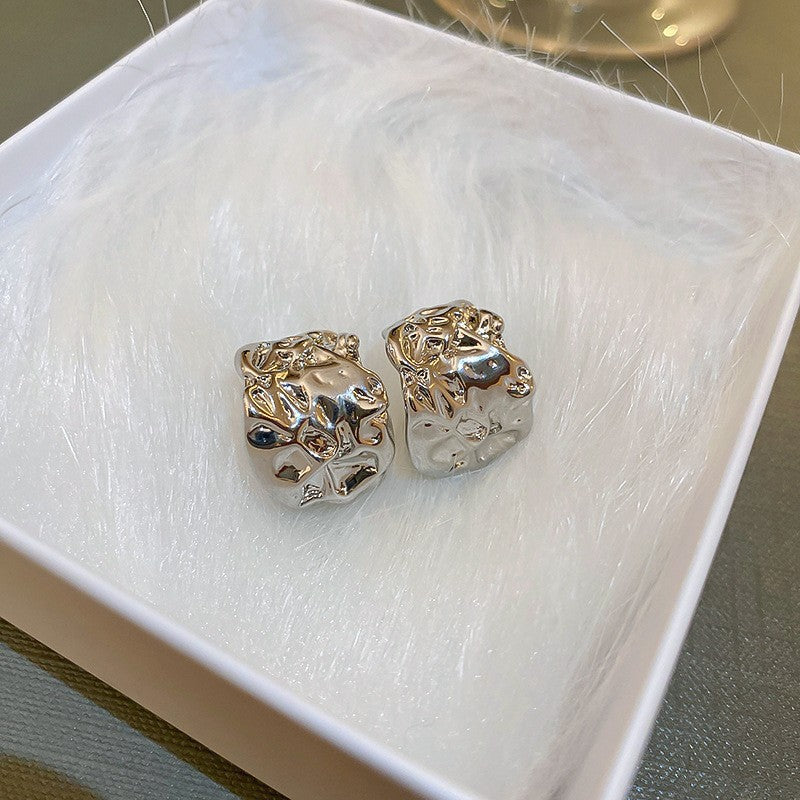 Silver Needle Niche Fashion Earrings Women Flower Geometric Rhinestone Versatile