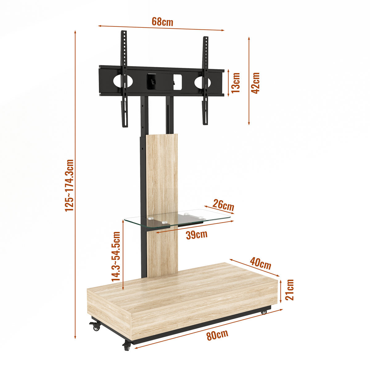 TV Cabinet With Drawers, Suitable For Living Rooms, Bedrooms And Offices. The Height-adjustable Mobile TV Cart Can Accommodate TVs From 32 To 75 Inches. Natural Surface-W80 D40 Cm