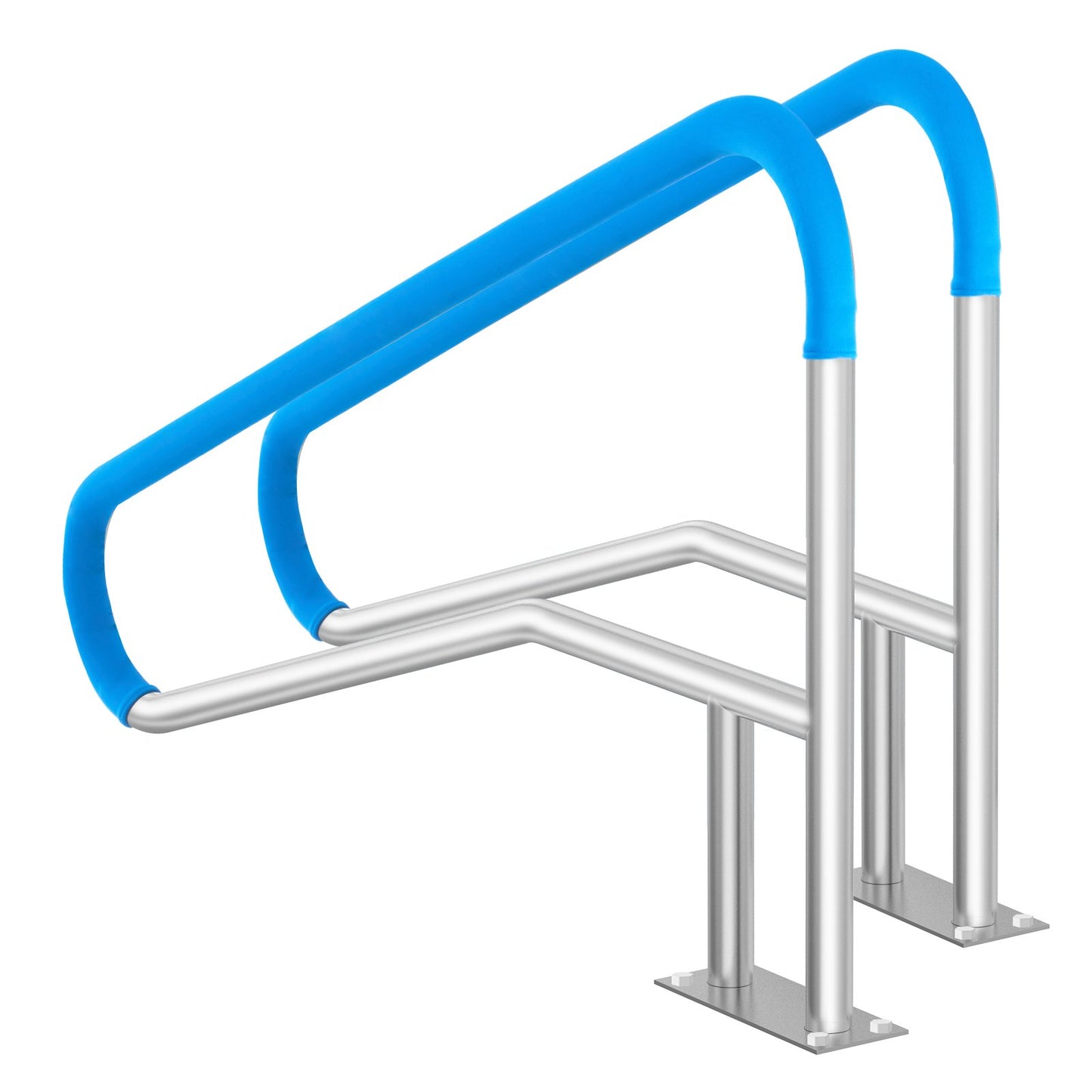 Pool Handrail, 2 PCS 55 X 32 Inch Railing, Stainless Steel With Base Plate For Indoor/Outdoor, Rust-Proof Grab Bar W/Grip Cover&Accessories For Decks/Spas