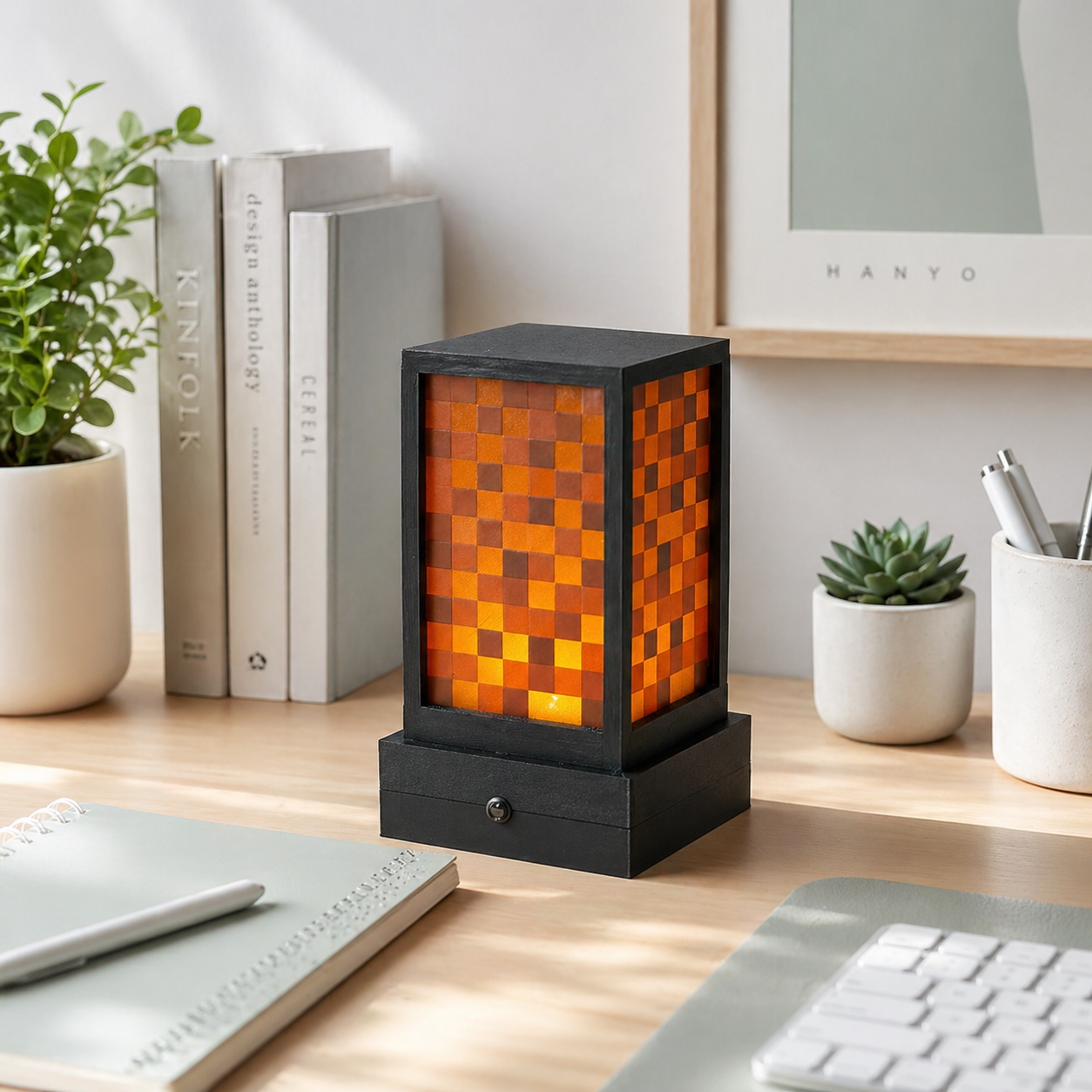 3D Printed Pixel Lamp, Rechargeable Touch Night Light, 3 Brightness Modes, Warm Ambient Desk Lamp, Bedside Decor Gift