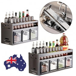 2 Tiers Wall-mounted  Countertop Spice Rack Jars Shelves Stand Kitchen Organiser-4-Grids