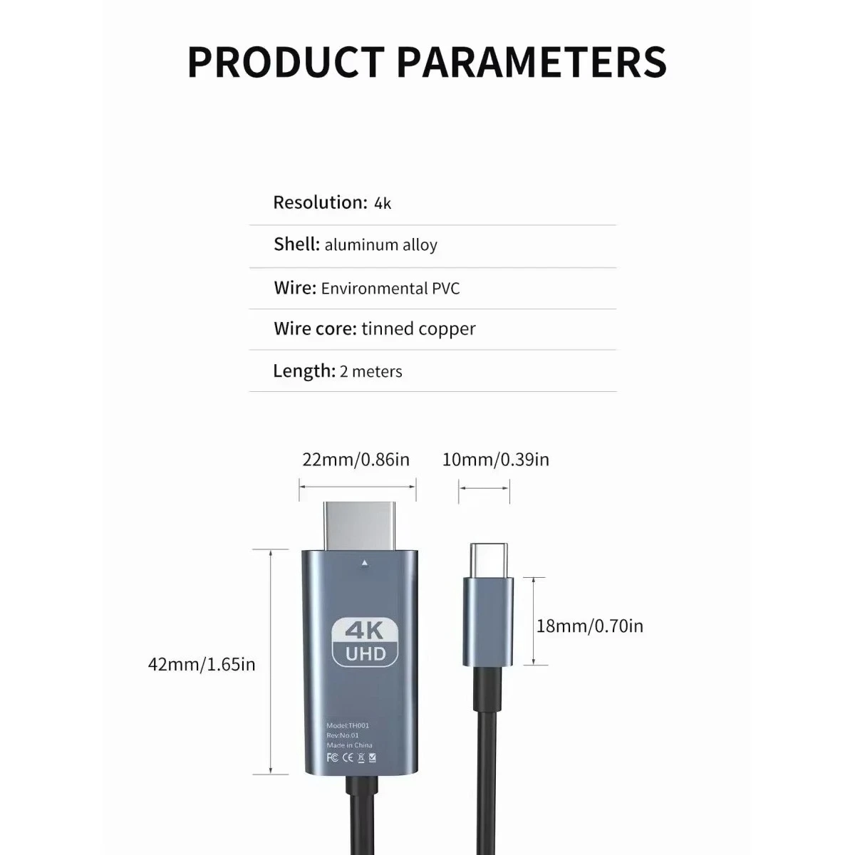 4K HD Video Conversion Cable Type C To HDTV, Same Screen, Cable For TV And Computer, 2 Meters, Braided Projection Cable