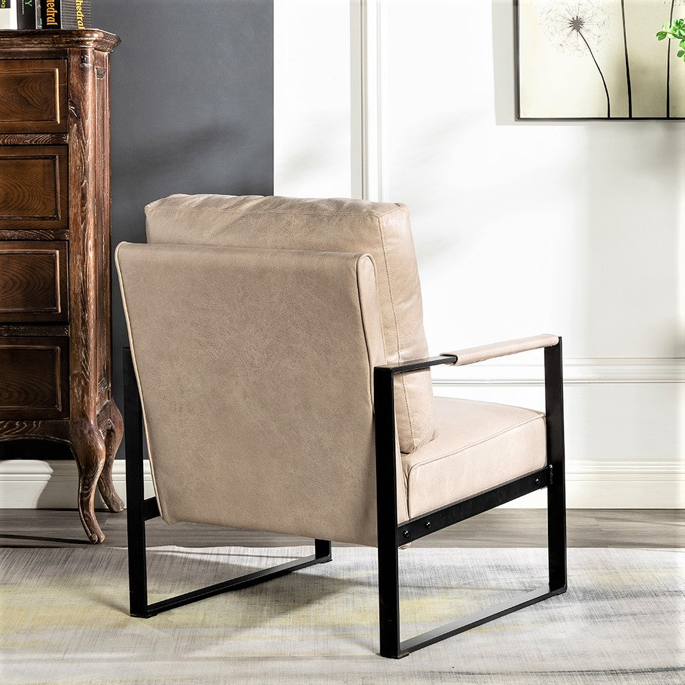 Direct Classic Mid Century Modern Accent Chair With Durable Square Metal Frame, Armchair For Living Room, Bedroom, Home Office In Spotted Microfiber Upholstery, Light Camel