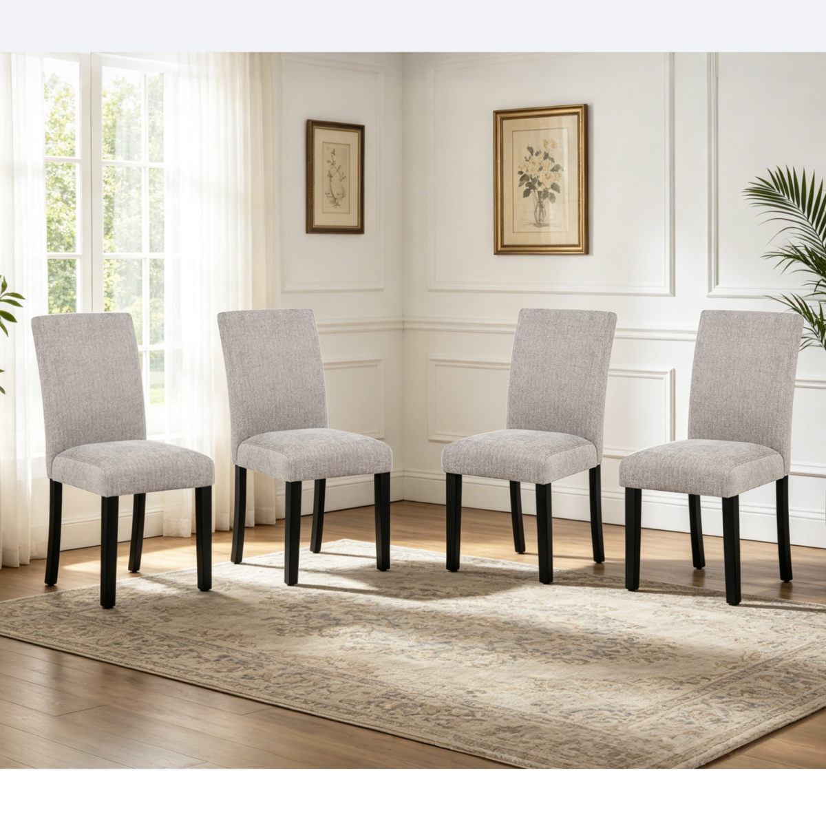 Dining Chairs Only, Wooden Dining Chairs Set of 4, Kitchen Chair with Padded Seat, Upholstered Side Chair for Dining Room, Living Room, Kitchen, Black & Grey