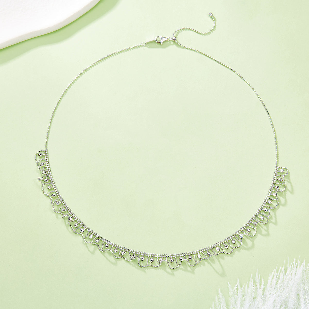 S925 Sterling Silver Scallop Edge Necklace 45cm Adjustable 9.5mm Wide 5.2g Platinum Gold Rose Gold Plated Gift Box