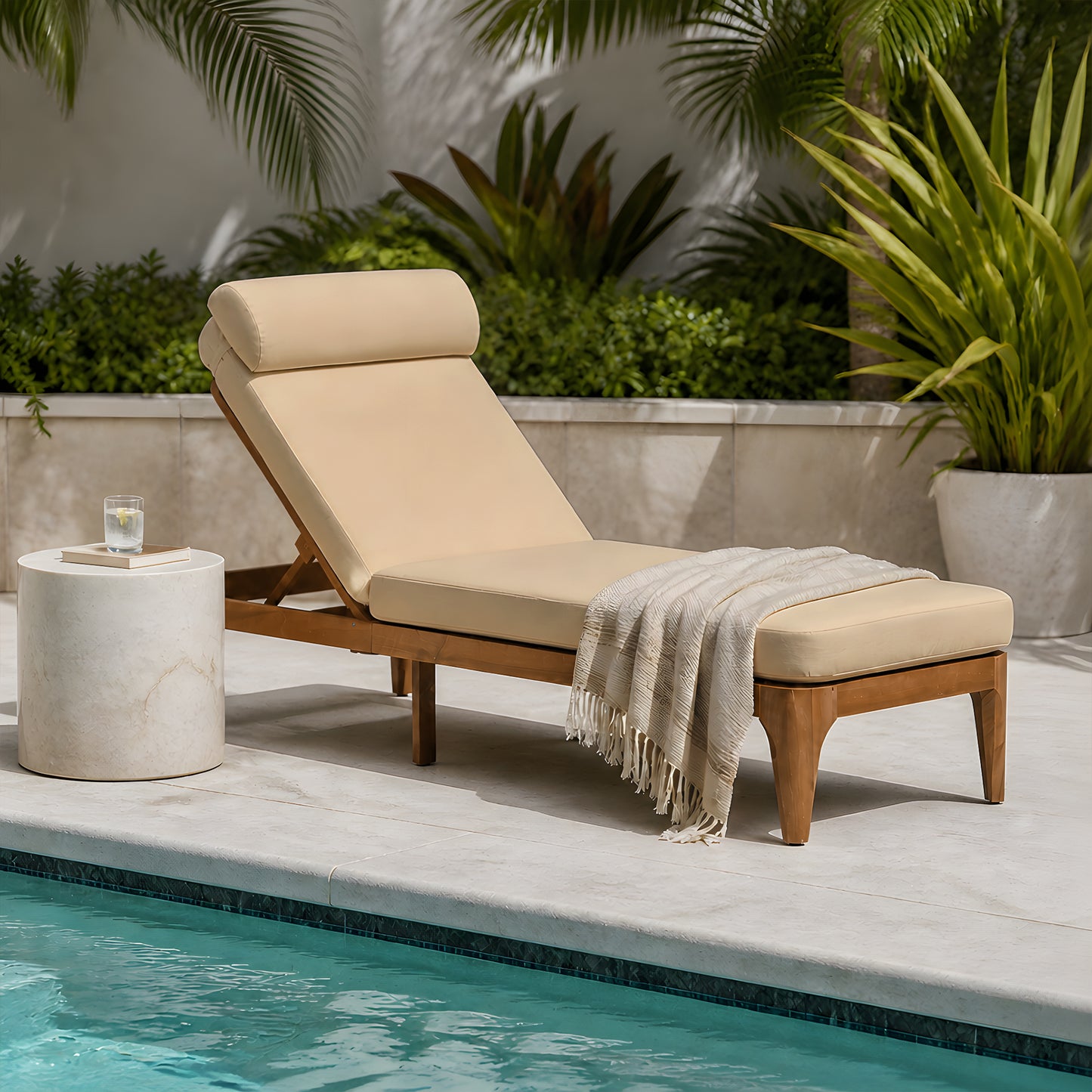 TOPMAX Acacia Wood Chaise Lounge, Outdoor Sun Lounge Chair, Patio Recliner With Adjustable Backrest And Head Pillow For Poolside, Backyard, Garden, Indoor&Outdoor, Set Of 2, Coffee Brown