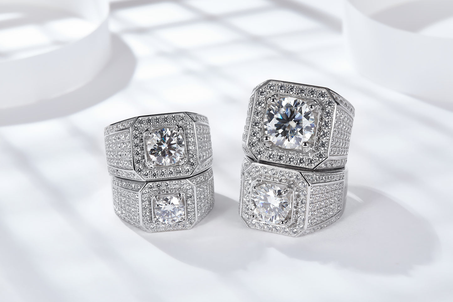 S925 Sterling Silver Wide Band Moissanite Ring, 1&2&3&5ct D-VVS1 Octagon Pave Setting, US Sizes 5-9, GRA Certified Jewelry Gift Box
