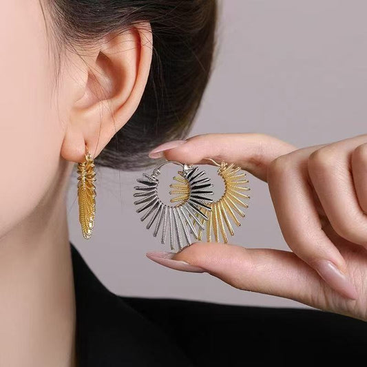 Sweet Cool Style Geometric Fan-shaped Earrings, Heart Line Stud Earrings, Niche Designed Personalized Trendy Jewelry Gift For Women