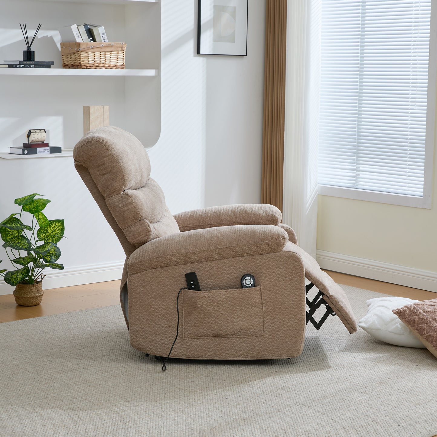 Multifunctional Electric Recliner With Stand-up Aid, Massage And Heat Function, Electrically Adjustable Backrest And Footrest As Well As Side Storage Pockets