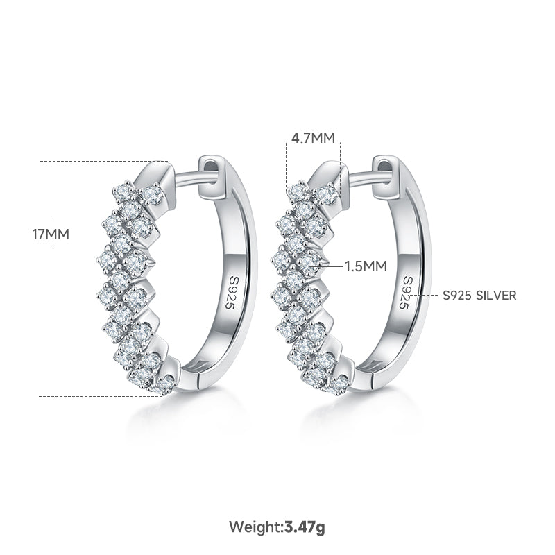 3.8g S925 Sterling Silver Moissanite Hoop Earrings  17mm Wave Pave Huggie Hoops With GRA Certificate, Platinum Plated Jewelry Gift Box Set For Women