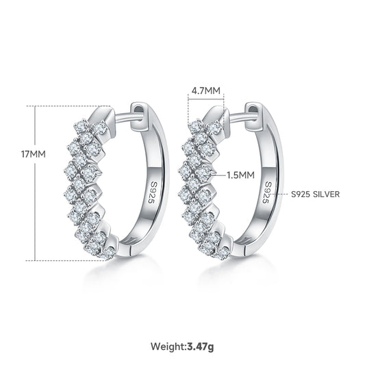 3.8g S925 Sterling Silver Moissanite Hoop Earrings  17mm Wave Pave Huggie Hoops With GRA Certificate, Platinum Plated Jewelry Gift Box Set For Women