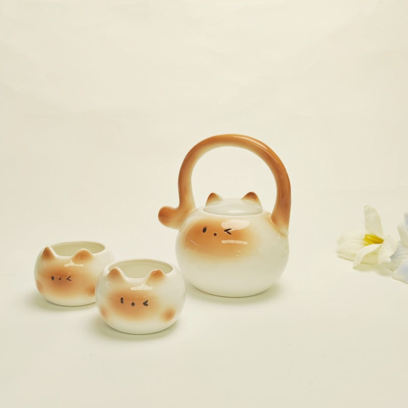 Creative Handle Teapot Siamese Cat Tea Cup And Teapot Set