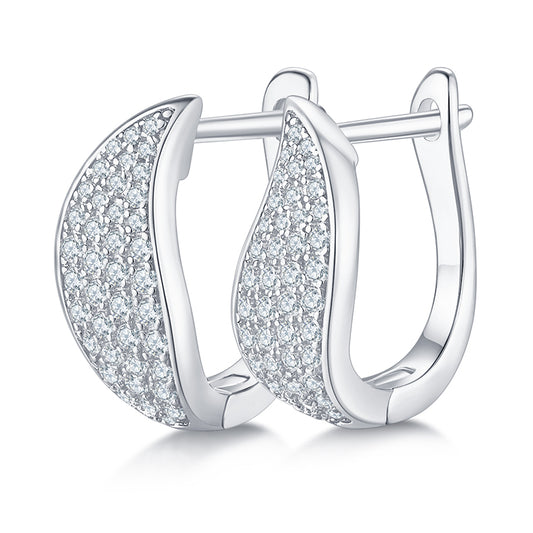 S925 Sterling Silver Moissanite Pave Huggie Hoops  U-Shaped Earrings With GRA Certificate Platinum Or Rose Gold Or Gold Plated Jewelry Gift Box Set For Women