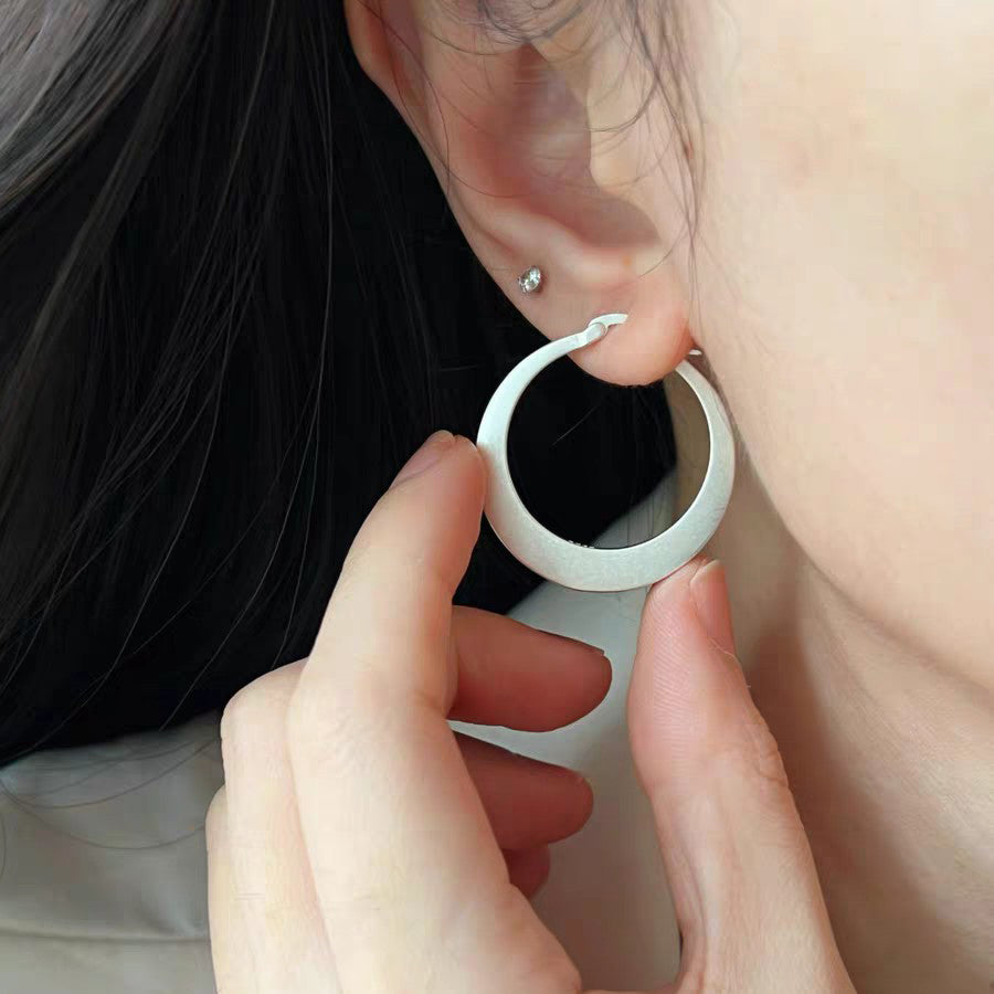 1 Pair 999 Sterling Silver Matte Large Hoop Earrings, Minimalist Style, Perfect For Daily Wear And Valentine's Gift