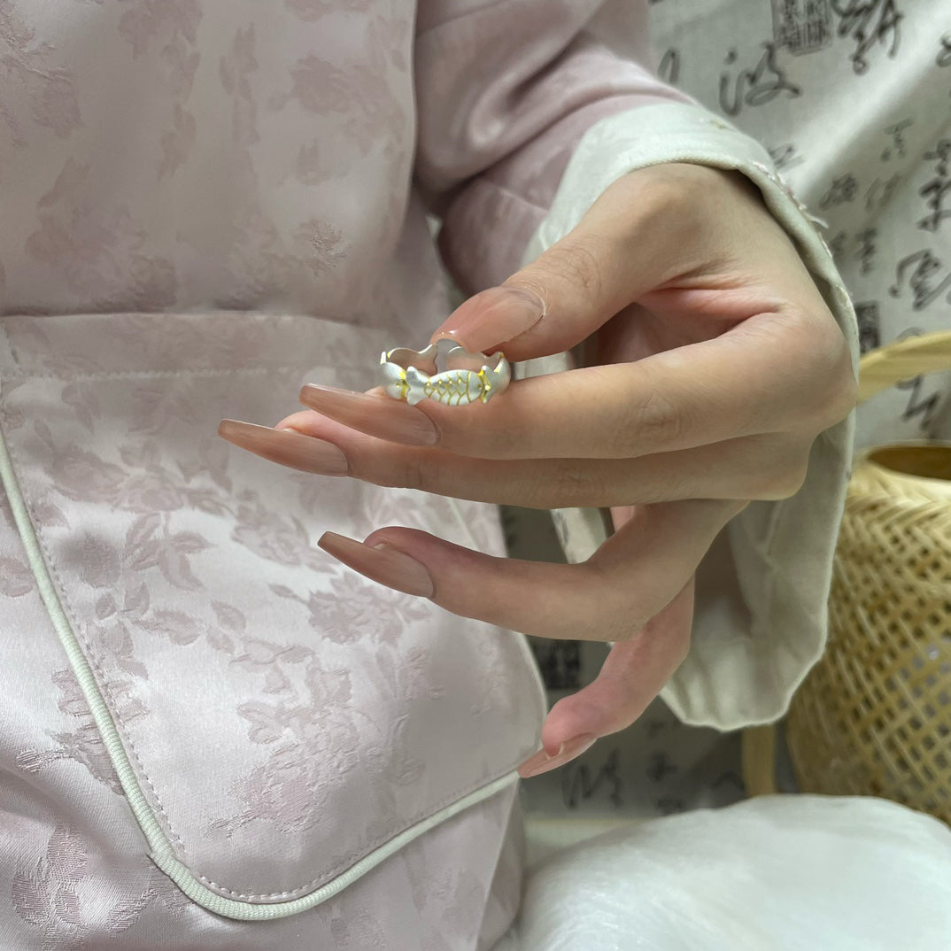 1pcs 999.9 Sterling Silver Koi Fish Statement Ring, Dainty Retro Style, Ideal For Birthdays & Holiday Gifts
