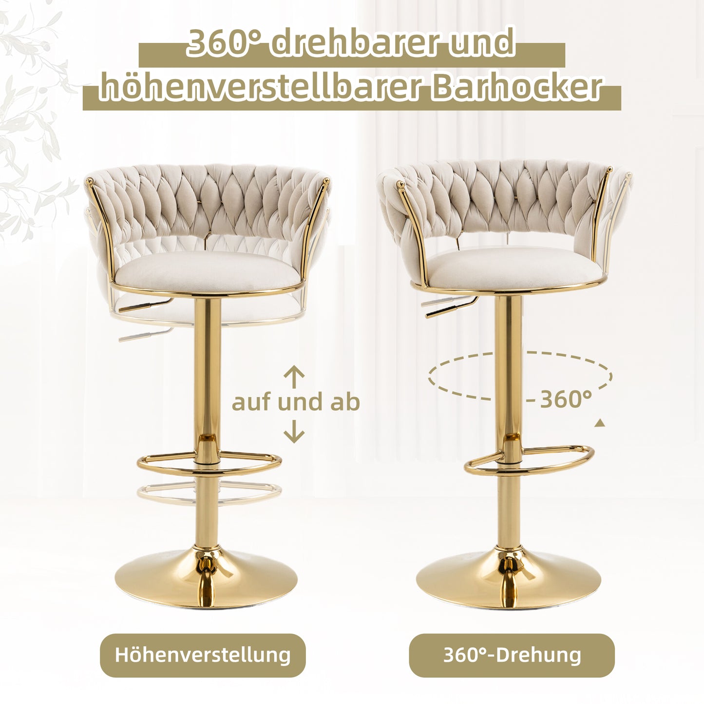 Old Sku W1880109463,Velvet 360 Swivel Bar Stool 2 Piece Set, Handmade Backrest One-Button Adjustable Height Bar Stool, Very Soft Upholstered Kitchen Dining Chair, Kitchen Island