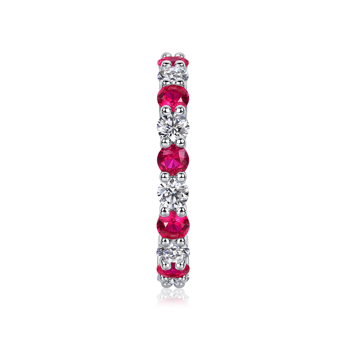 2.4g S925 Sterling Silver Platinum Plated Ring  Synthetic Ruby & White Stone Alternating Eternity Band, Dainty Promise Ring With Hollow Detailing For Women, Jewelry Gift Box Set