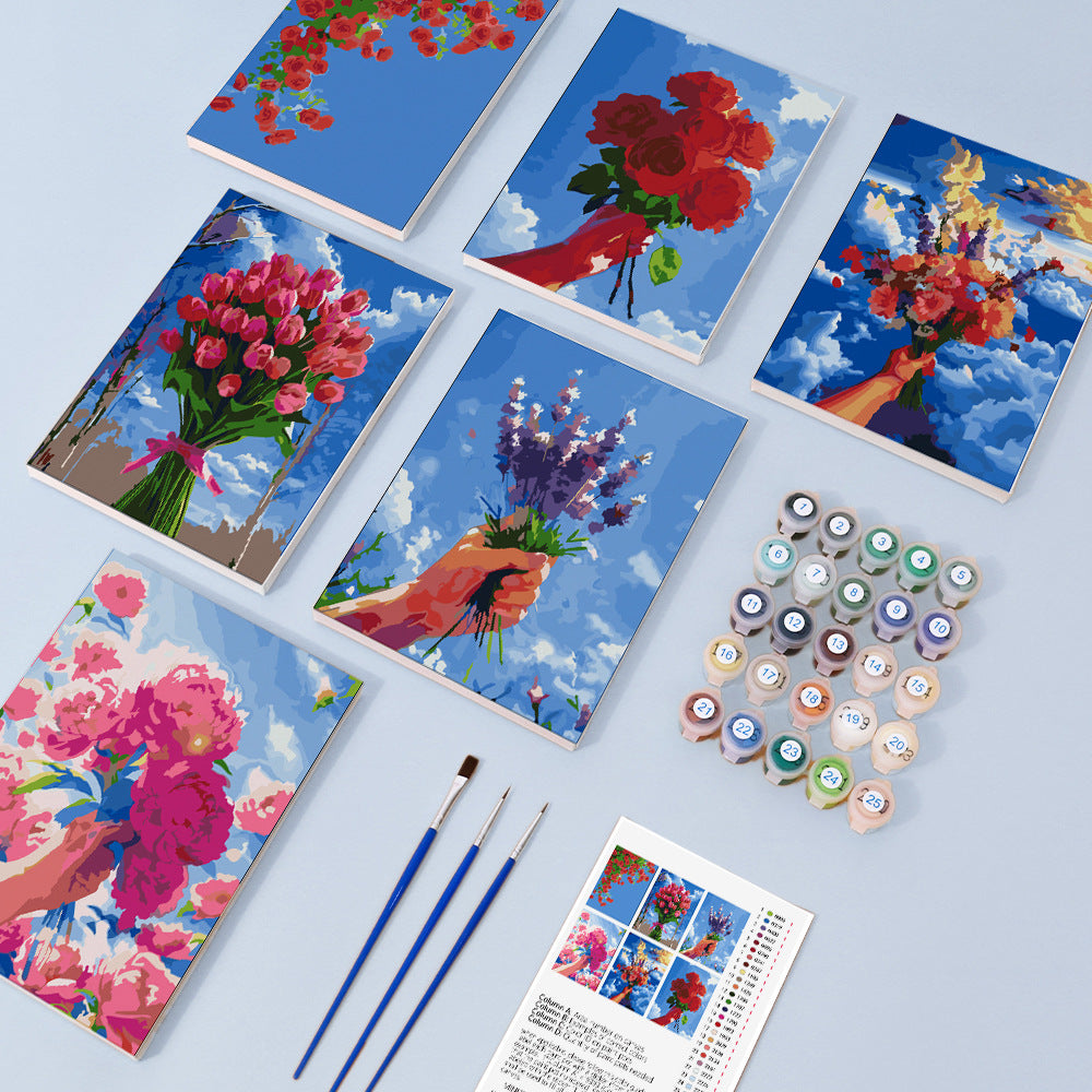 New Small Painting Set Foreign Trade Popular Style Landscape Flower Hand-painted Diy Digital Oil Painting Amazon FBA Global Hair